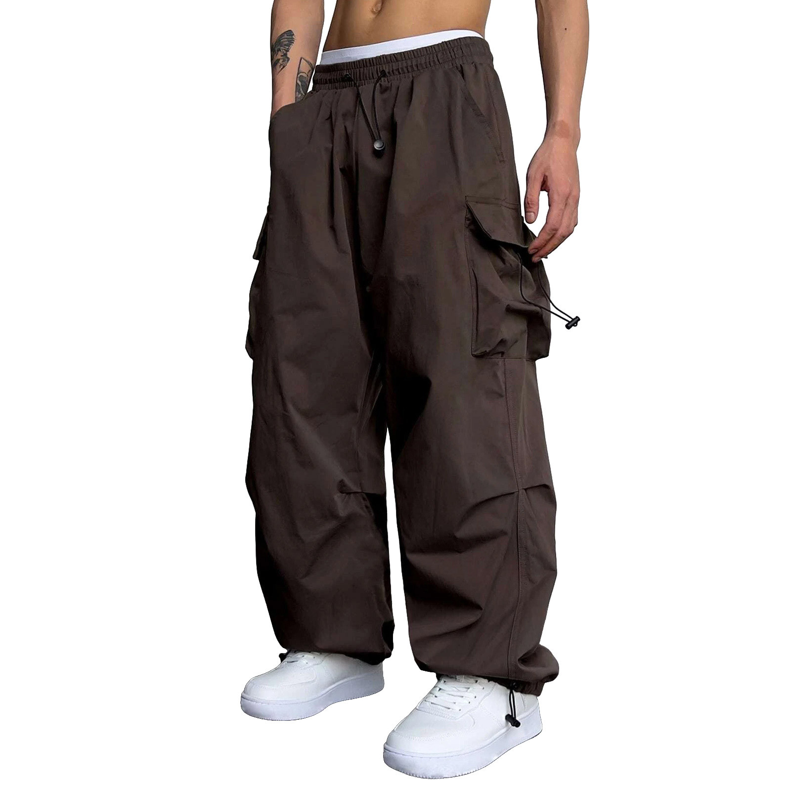 thumbnail image 2 of Pantalones cargo informales para hombre: color liso, cuatro bolsillos, cintura ajustable, material de imitación de sarga, ropa urbana para todas las estaciones, tallas US/UK/EU S-XXXL., 2 of 8